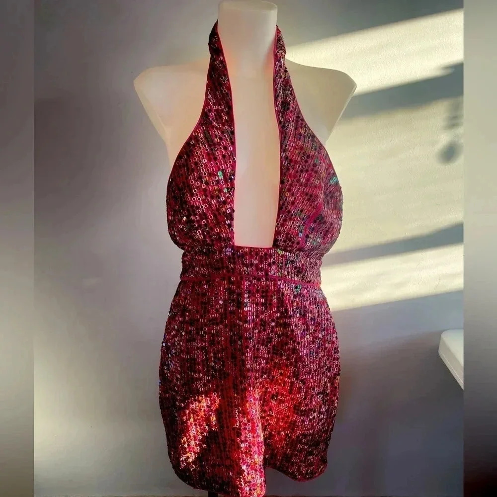 Revolve X by NBD Cocktail Pink Sequin Dress GUC! Size Medium HTF! 0211